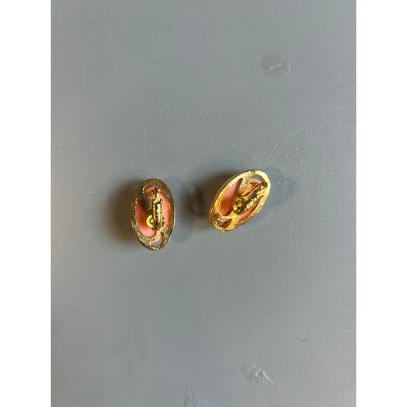 Vintage Clip-on Earrings Pink Gold Oval - Picture 2 of 2
